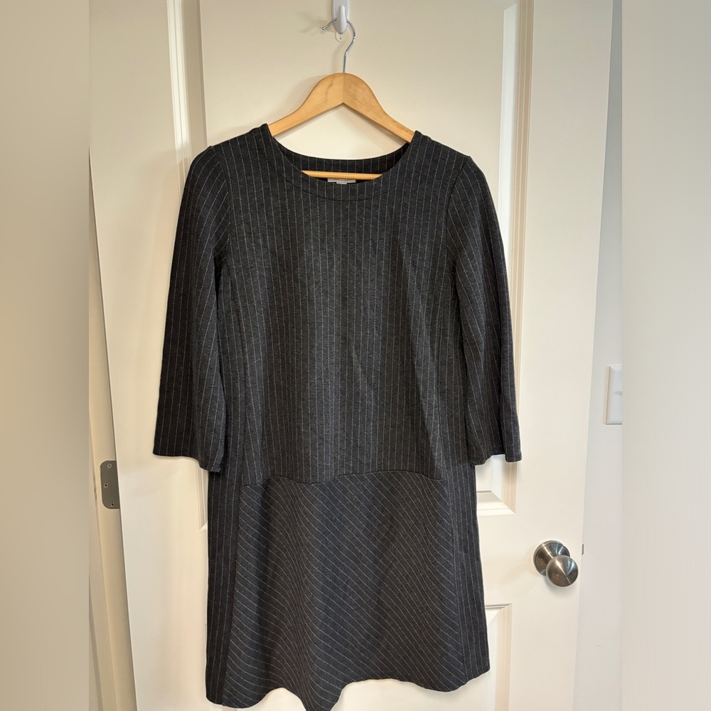 J. Jill Ponte Dress with 3/4 sleeves Color Gray Pinstriped Size M